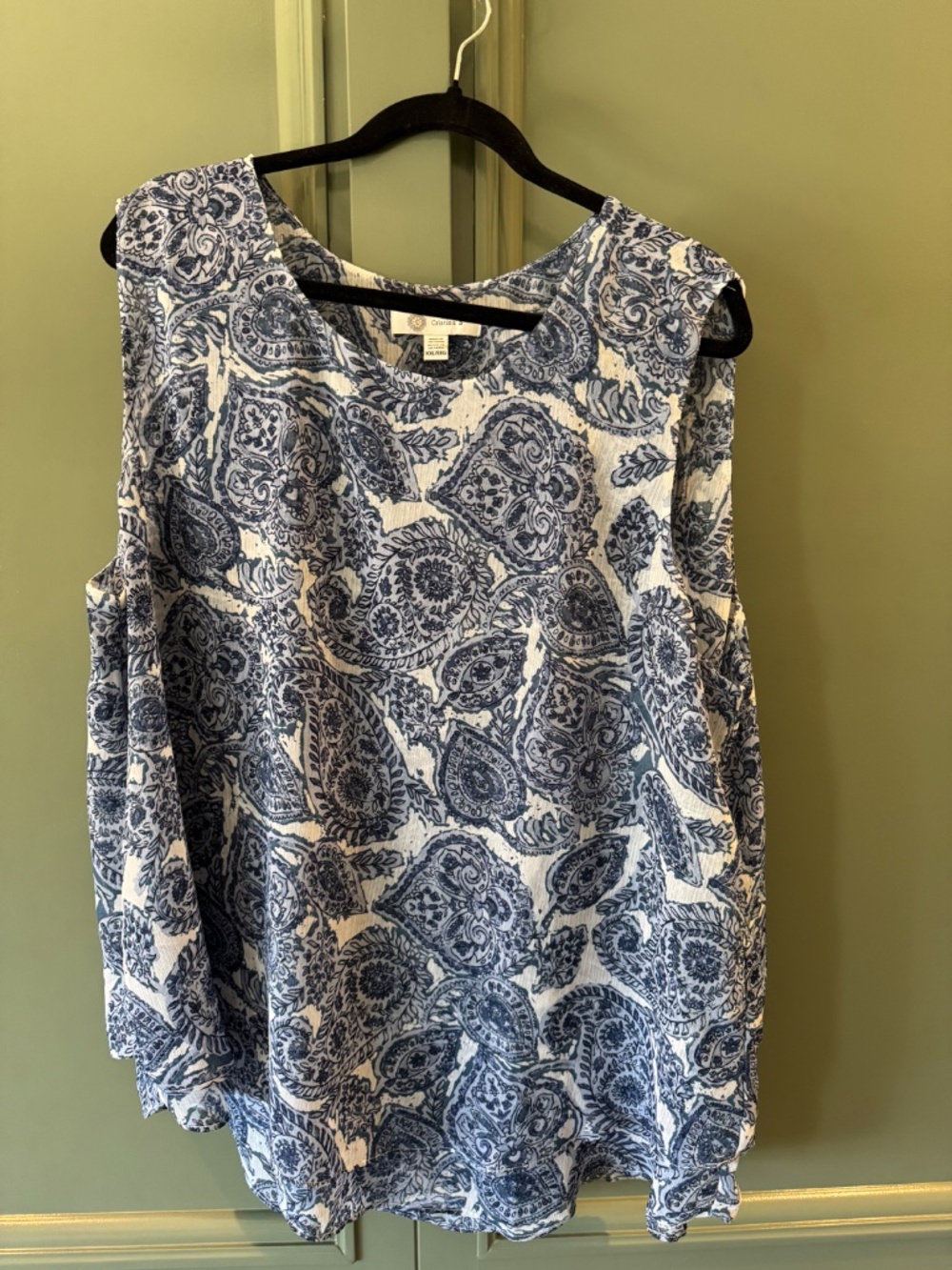 Cristina B Blue and White Patterned Women's Top (XXL)